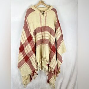 SAMBAND of ICELAND IceLook 100%‎ Wool Poncho Cape Cream Burgundy Women's Medium